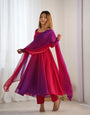 Dark Pink Pure Soft Fox Georgette Anarkali Suit Set With Huge Flair, Dupatta & Pant