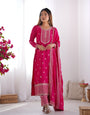 Pink Pure Chinon Silk Kurta Suit Set With Dupatta & Pant