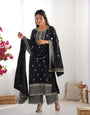 Black Pure Chinon Silk Kurta Suit Set With Dupatta & Pant