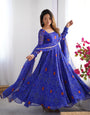 Royal Blue Pure Soft Lightweight Chiffon Anarkali Suit Set With Huge Flair, Dupatta & Pant