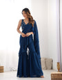 Teal Blue Ready-To-Wear Pure Fox Georgette Sharara Saree