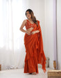Rust Ready-To-Wear Pure Fox Georgette Sharara Saree