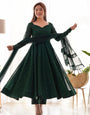 Green Pure Soft Fox Georgette Anarkali Suit Set With Huge Flair, Dupatta & Pant
