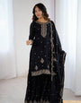 Black Pure Soft Crunchy Silk Kediya Set With Dupatta & Sharara