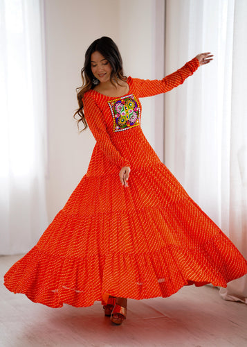 Orange Pure Soft Fox Georgette Anarkali Gown With Huge Flair