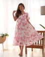 Pink Pure Soft Georgette Floral Print One Piece Dress With Huge Flair