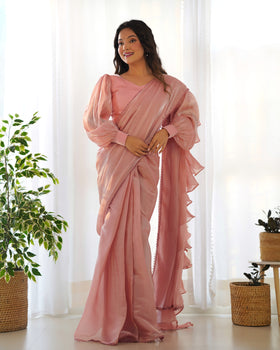 Peach Ready-To-Wear Jimmy Choo Organza Saree With Ruffle