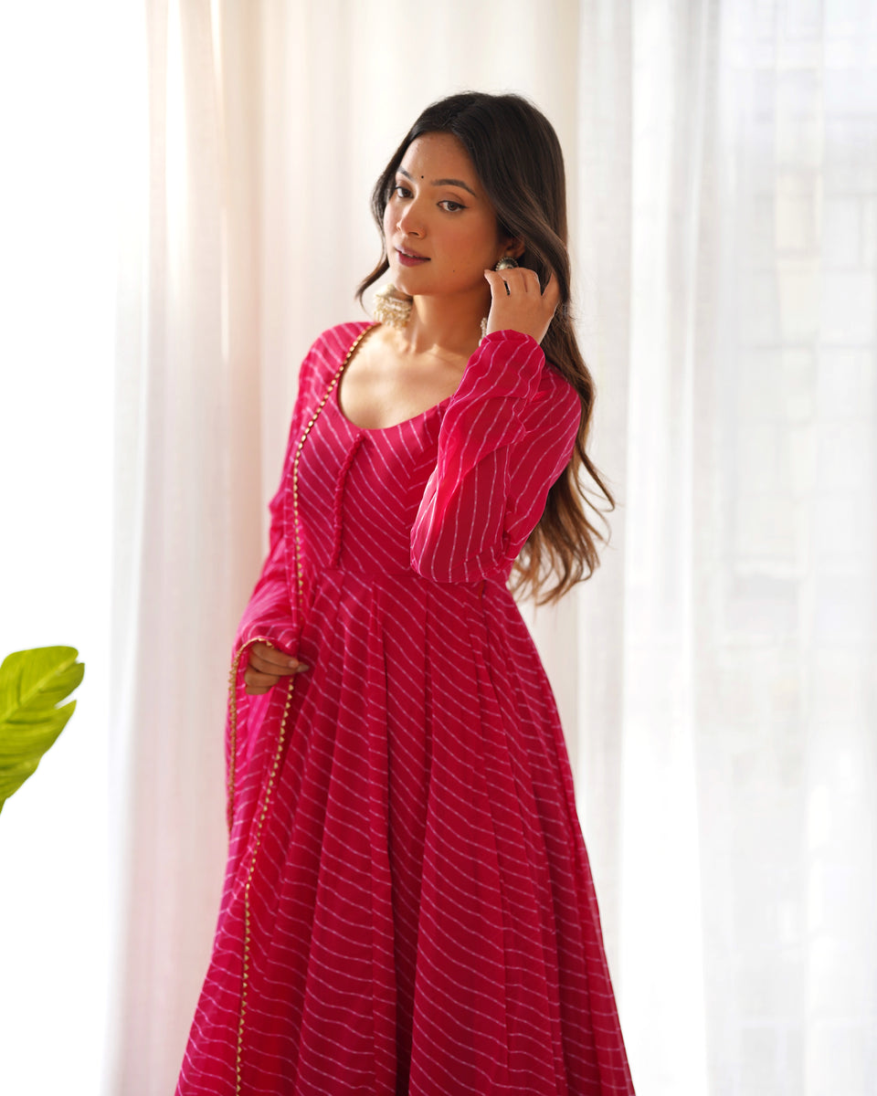 Maroon Pure Soft Fox Georgette Anarkali Suit Set With Huge Flair, Dupatta & Pant