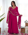 Rani Pink Pure Soft Fox Georgette Anarkali Suit Set With Huge Flair, Dupatta & Pant