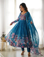 Rama Pure Soft Organza Anarkali Suit Set With Huge Flair, Dupatta & Pant