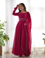 Pink Pure Soft Fox Georgette Anarkali Suit Set With Huge Flair, Dupatta & Pant