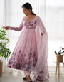 Pink Pure Soft Organza Anarkali Suit Set With Huge Flair, Dupatta & Pant
