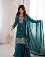 Teal Blue Pure Soft Crunchy Silk Kurta Suit Set