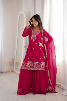 Dark Pink Pure Soft Crunchy Silk Kurta Suit Set