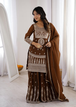 Brown Pure Soft Crunchy Silk Kurta Suit Set