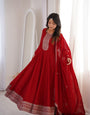 Dark Red Pure Vichitra Silk Anarkali Suit Set