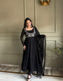 Black Pure Fox Georgette Anarkali Suit Set With Embroidery Work