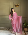 Pink Crunchy Silk Kurta Suit Set With Siroski Work
