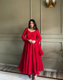 Red Soft Fox Georgette Anarkali Suit Set With Lucknowi Sequence Work