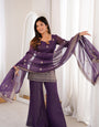 Mauve Crunchy Silk Kurta Suit Set With Embroidery Work