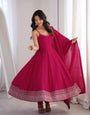 Pink Pure Roman Silk Chanderi Anarkali Suit Set With Embroidery Work