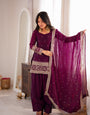 Wine Fendy Silk Kurta Suit Set With Embroidery Work