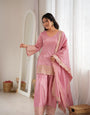Dusty Pink Glass Roman Silk Kurta Suit Set With Embroidery Work