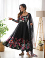 Black Pure Soft Organza Anarkali Suit Set Comes With Huge Flair, Dupatta & Pant
