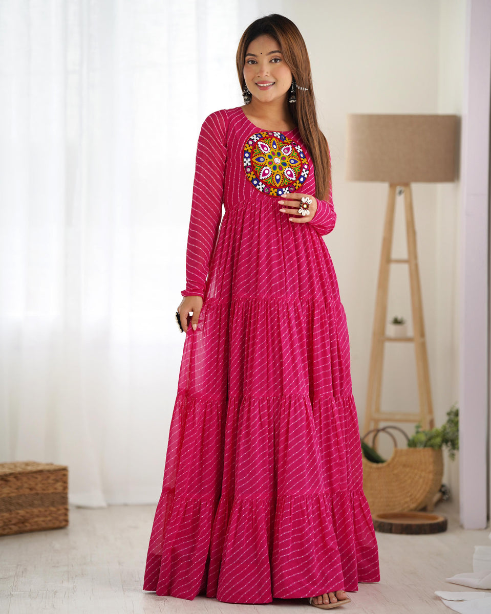 Rani Pink Pure Soft Fox Georgette Anarkali Gown With Huge Flair – Bahu ...