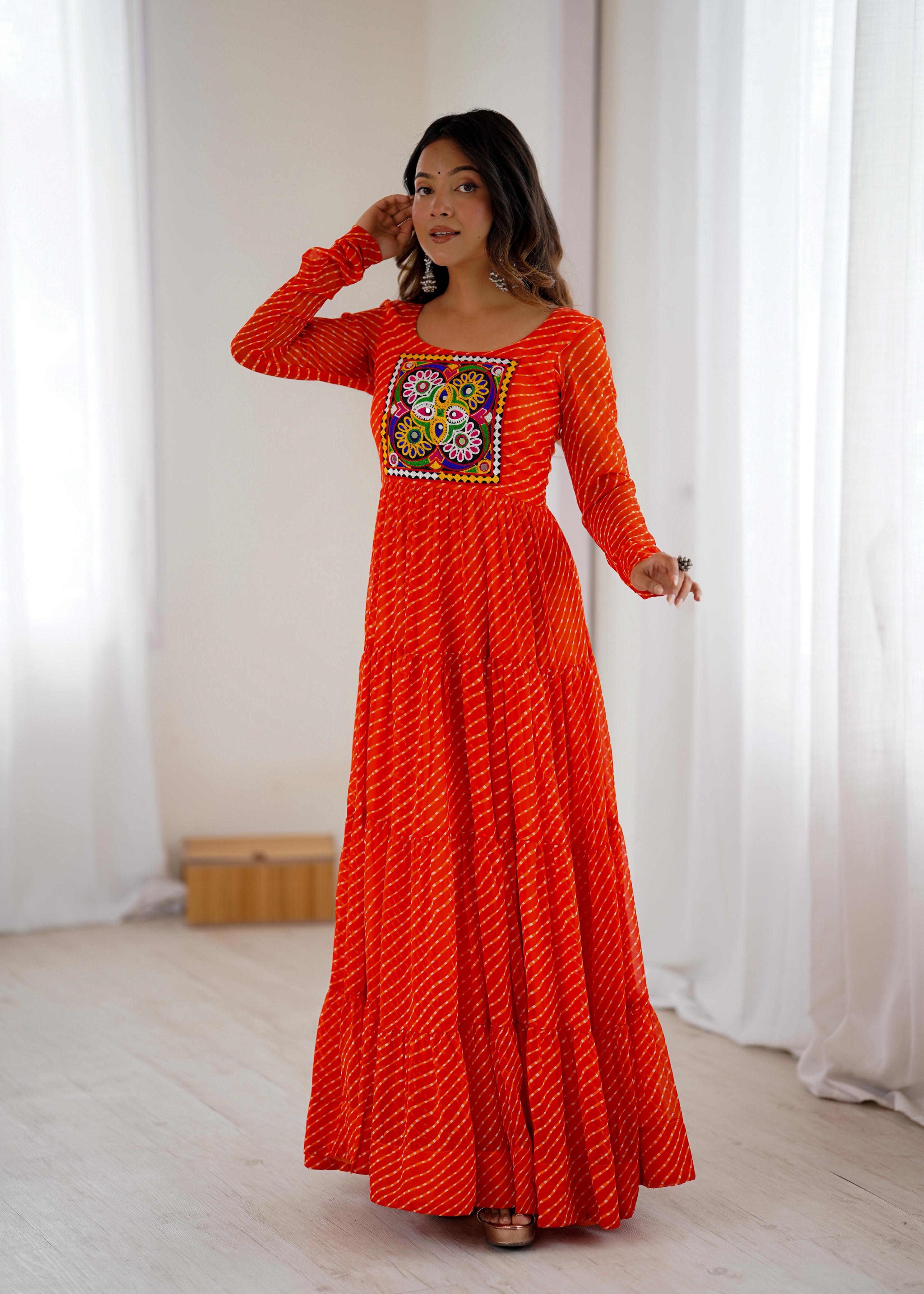 Orange Pure Soft Fox Georgette Anarkali Gown With Huge Flair