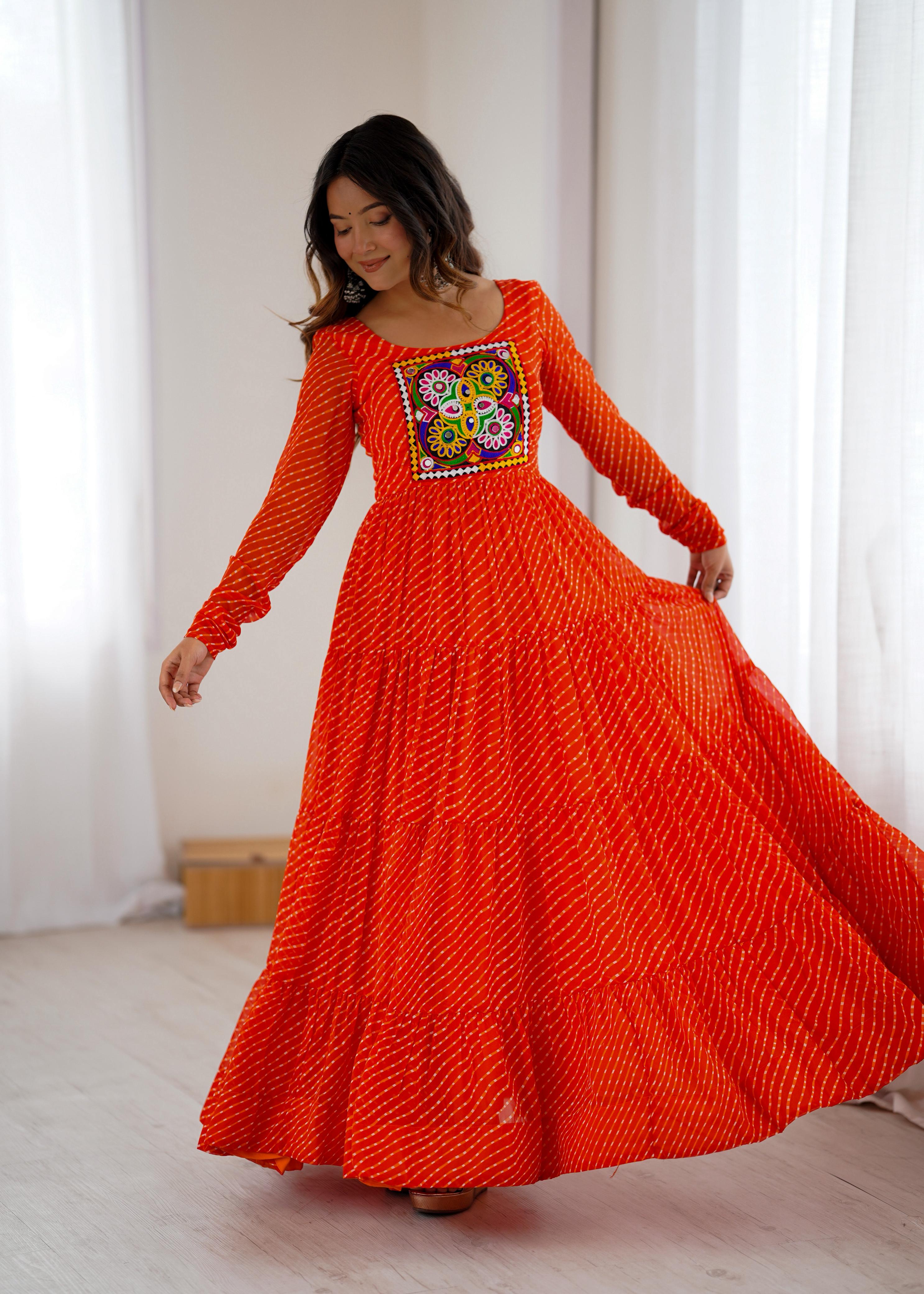 Orange Pure Soft Fox Georgette Anarkali Gown With Huge Flair