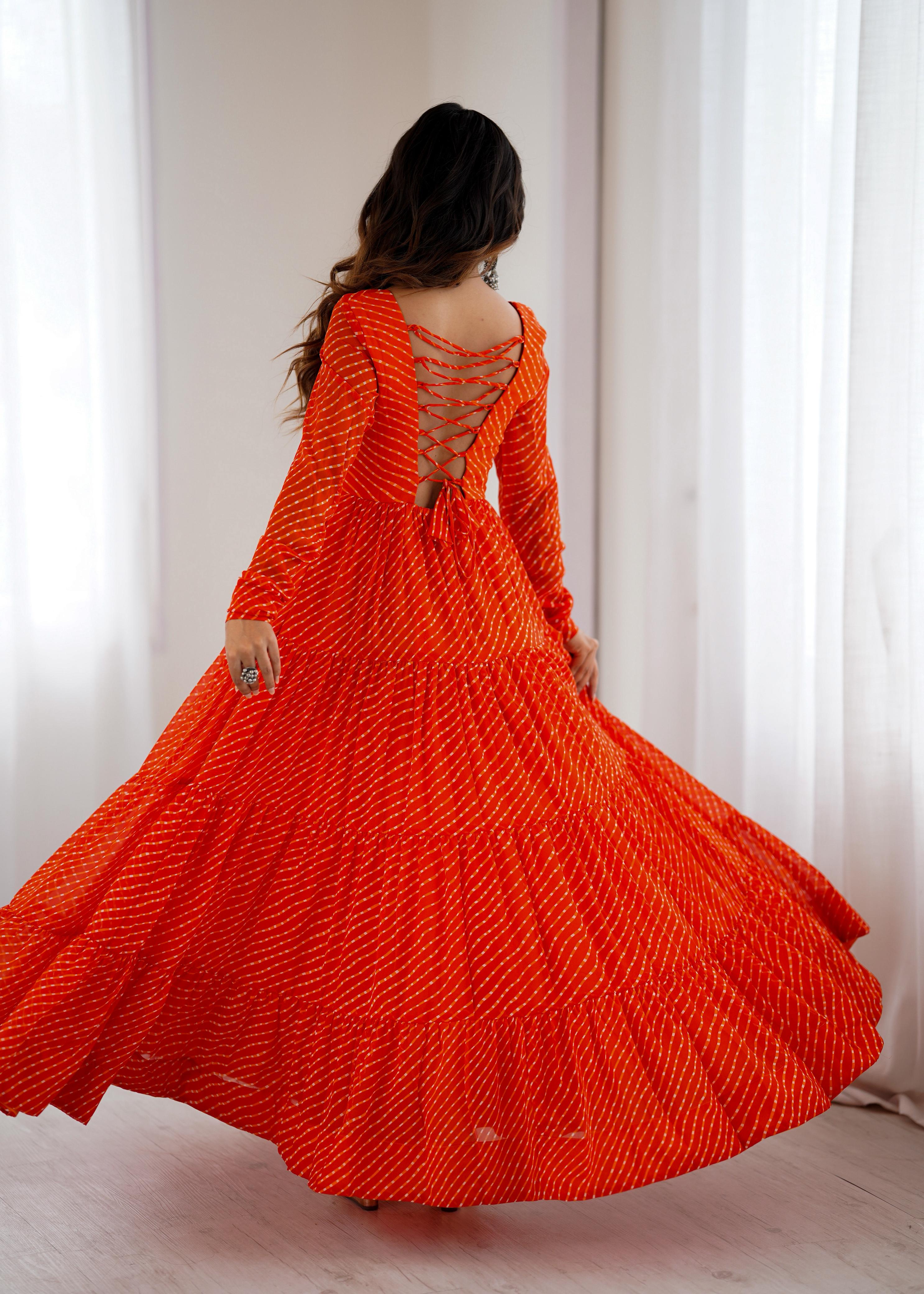 Orange Pure Soft Fox Georgette Anarkali Gown With Huge Flair