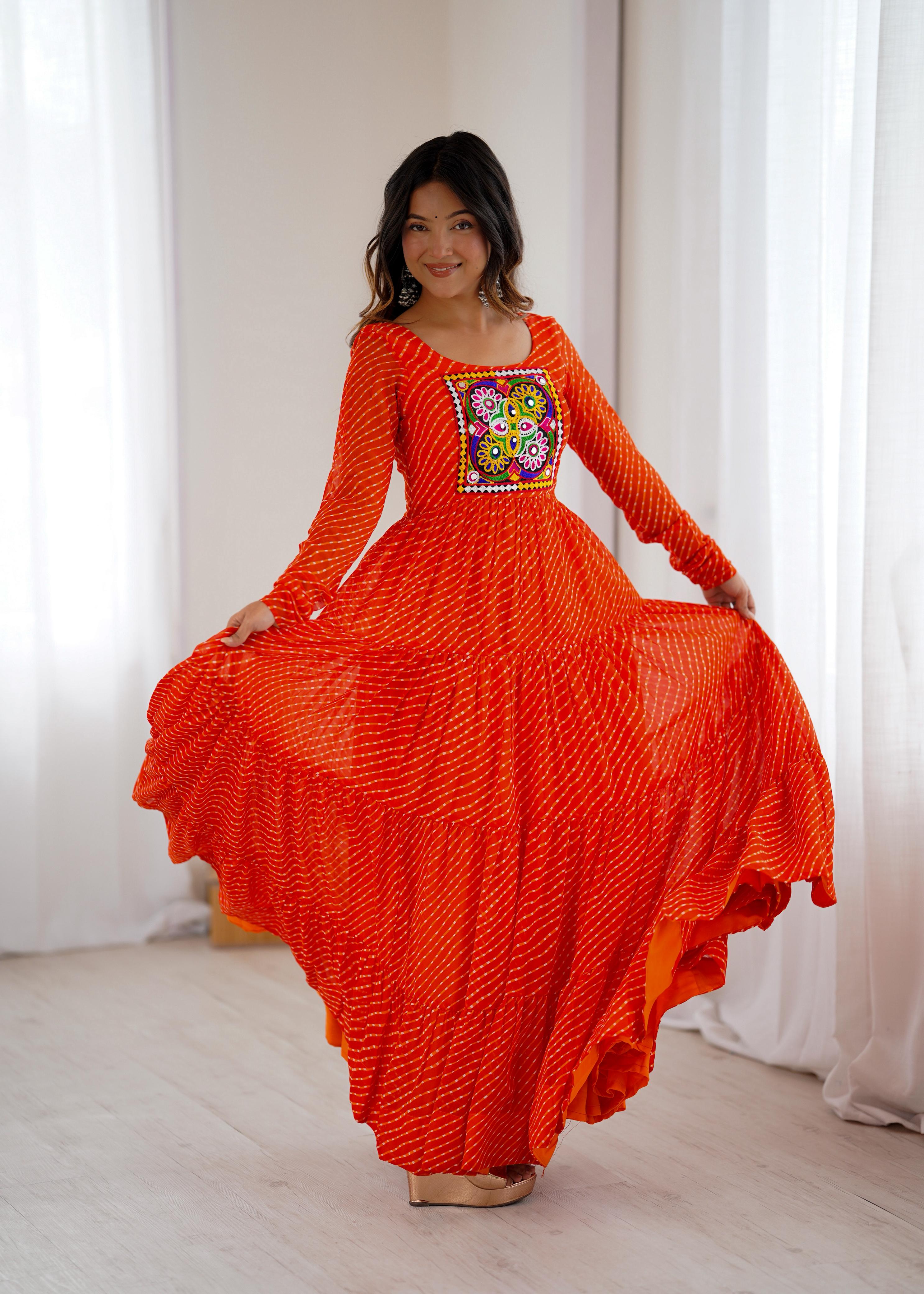 Orange Pure Soft Fox Georgette Anarkali Gown With Huge Flair