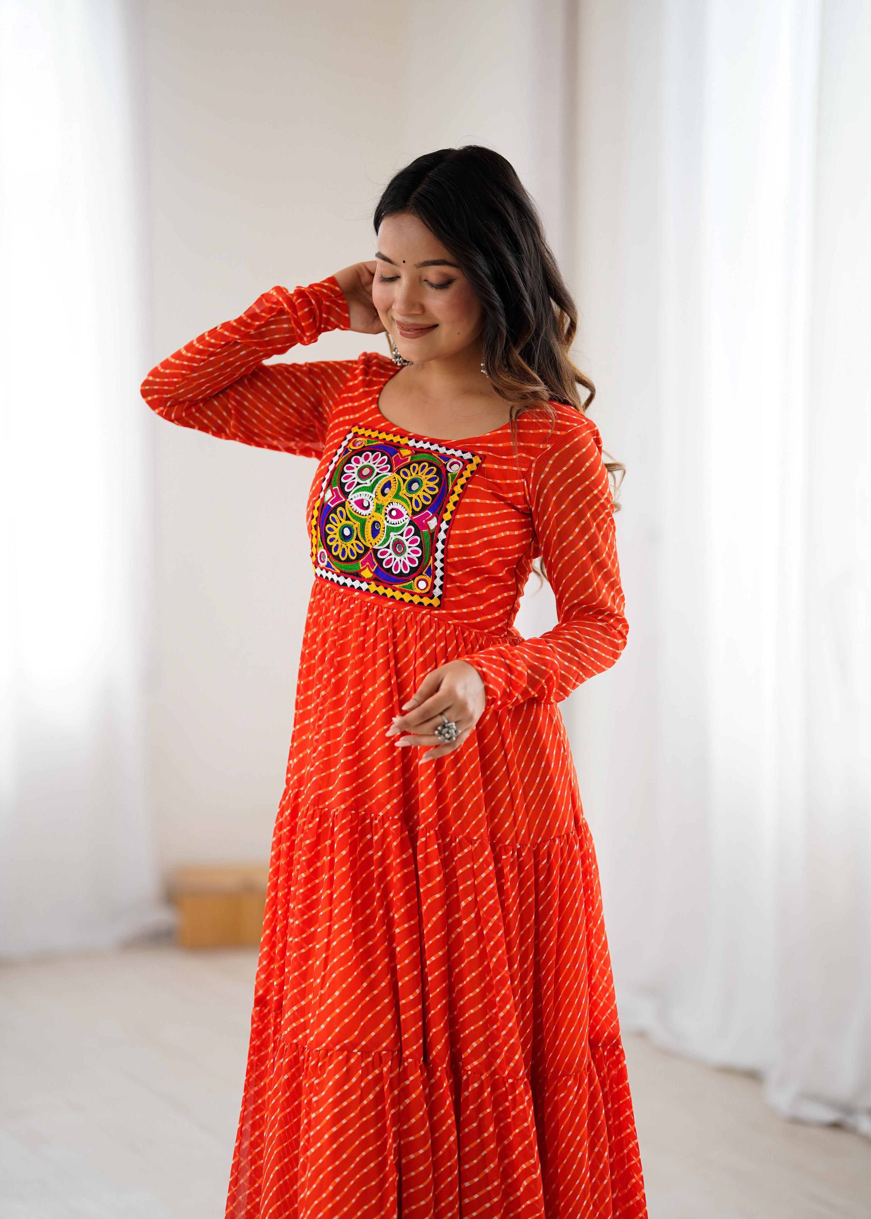 Orange Pure Soft Fox Georgette Anarkali Gown With Huge Flair