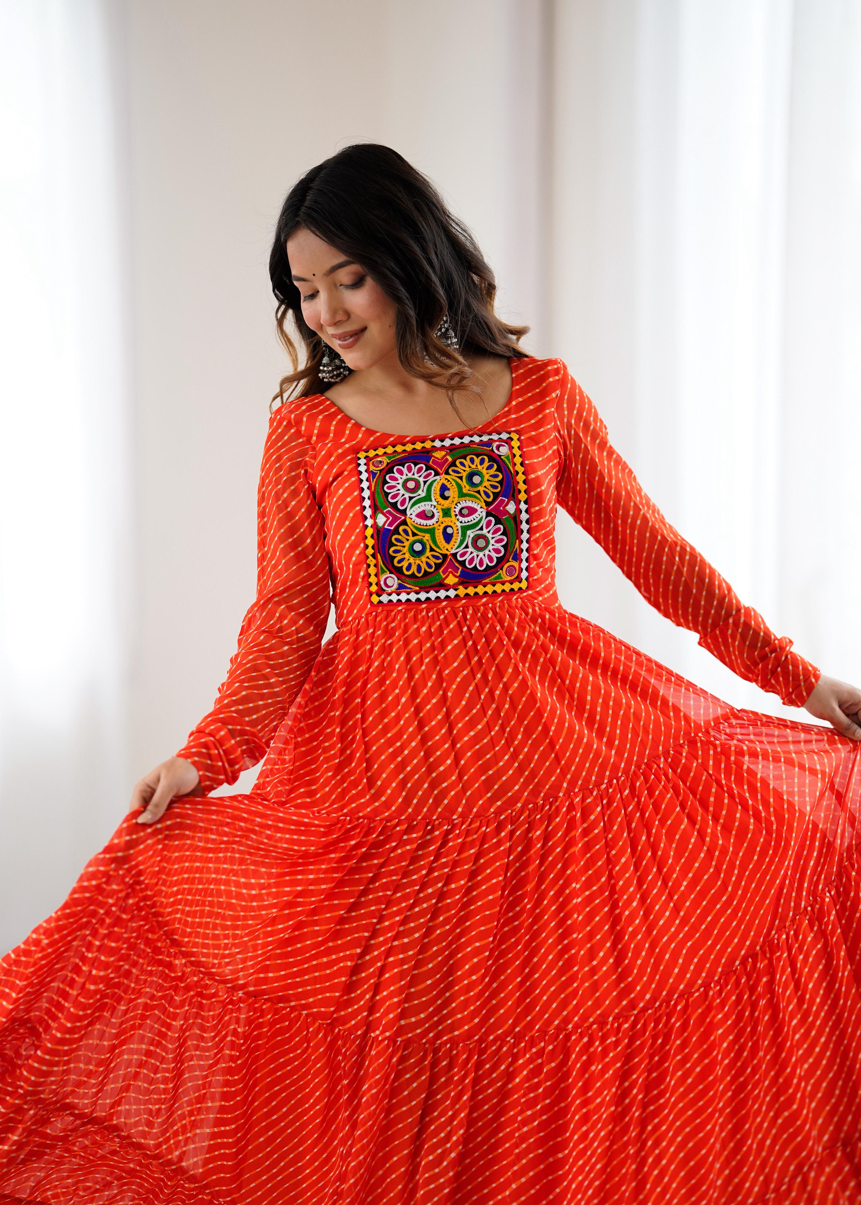 Orange Pure Soft Fox Georgette Anarkali Gown With Huge Flair