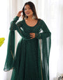Dark Green Pure Soft Fox Georgette Anarkali Suit Set With Huge Flair, Dupatta & Pant