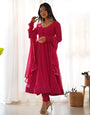 Rani Pink Pure Soft Fox Georgette Anarkali Suit Set With Huge Flair, Dupatta & Pant