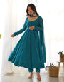 Rama Pure Soft Fox Georgette Anarkali Suit Set With Huge Flair, Dupatta & Pant