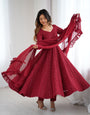 Maroon Pure Soft Fox Georgette Anarkali Suit Set With Huge Flair, Dupatta & Pant
