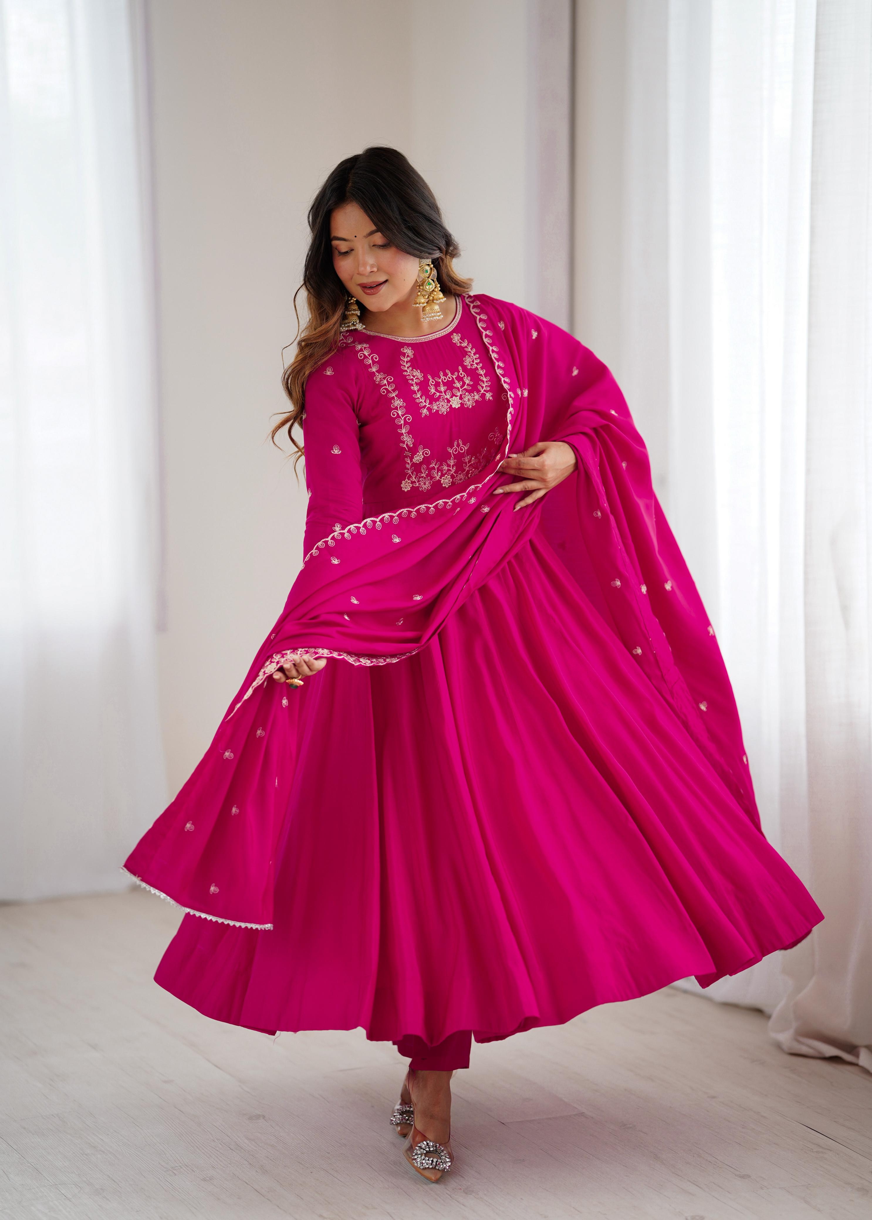 dark pink anarkali dress Multi Color Sequin with Embroidered Georgette Anarkali Suit (SP-30-Deep Pink)
