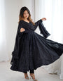 Black Pure Soft Fox Georgette Lucknowi Sequence Anarkali Suit Set