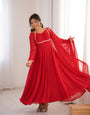 Red Pure Fox Blooming Georgette Anarkali Suit Set