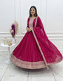 Dark Pink Pure Vichitra Silk Anarkali Suit Set