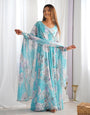 Sky Blue Pure Fox Georgette Floral Anarkali Suit Set