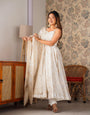 White Fancy Banarasi Jacquard Dola Silk Anarkali Suit Set