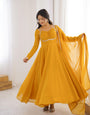 Yellow Pure Fox Blooming Georgette Anarkali Suit Set