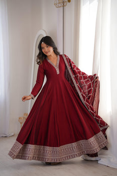 Maroon Pure Blooming Vichitra Silk Anarkali Suit Set