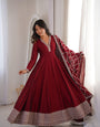 Maroon Pure Blooming Vichitra Silk Anarkali Suit Set