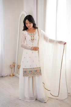 White Pure Soft Crunchy Silk Kurta Suit Set