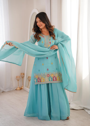 Sky Blue Pure Soft Crunchy Silk Kurta Suit Set